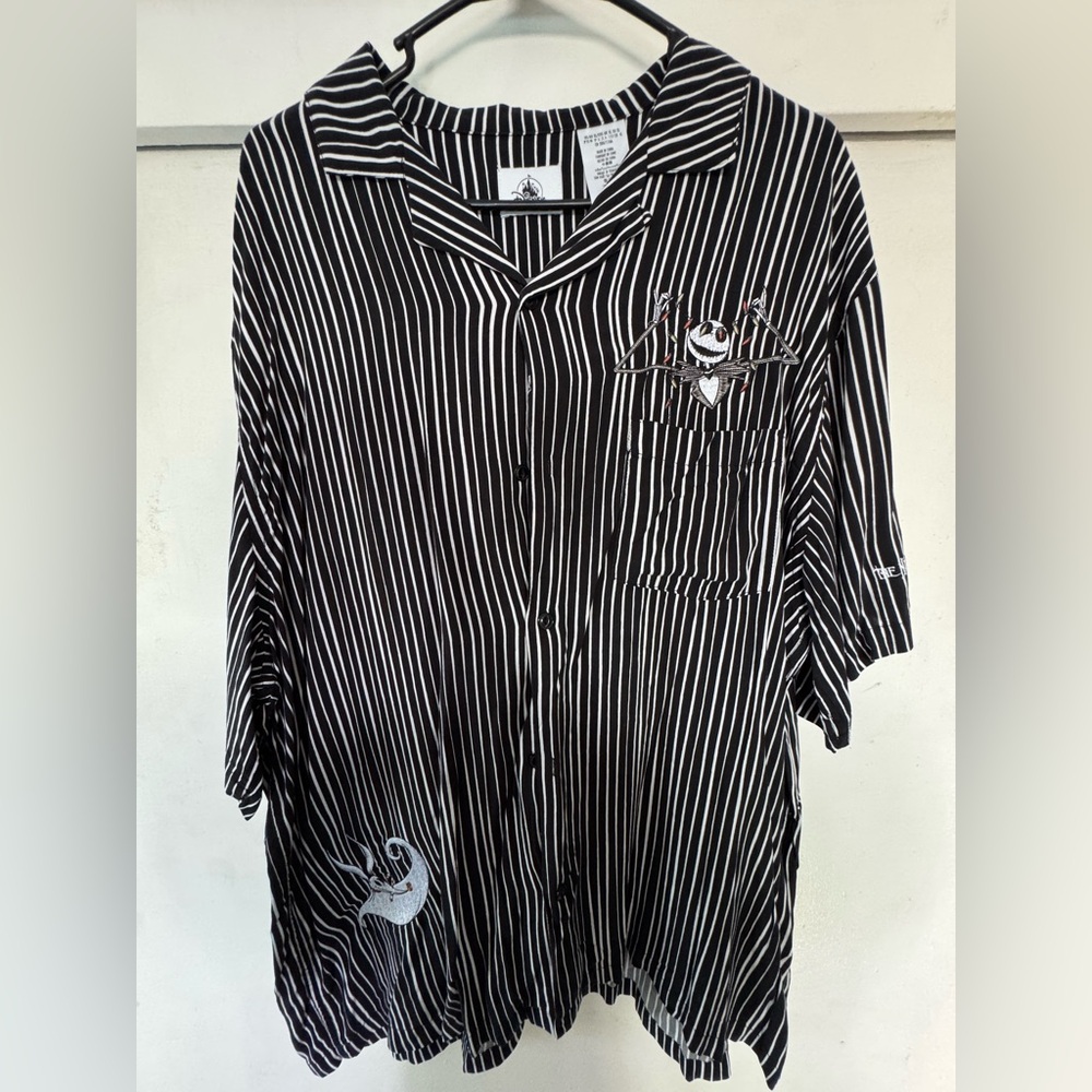 Disney Black and White Striped Nightmare Before Christmas Button Down Shirt
